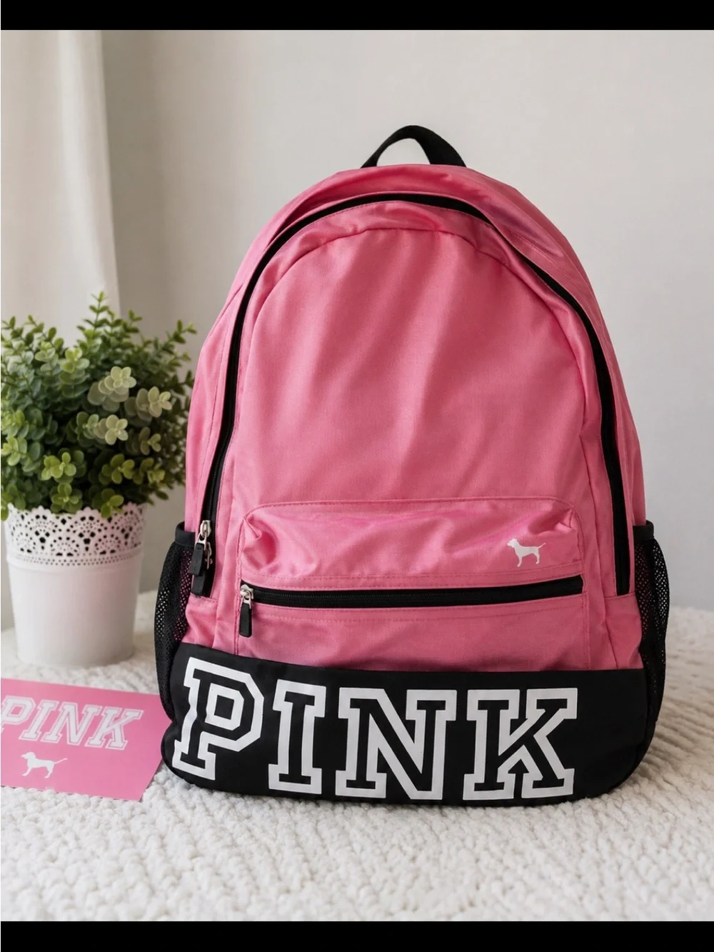 PINK Victoria's Secret Rose Pink & Black Logo Backpack